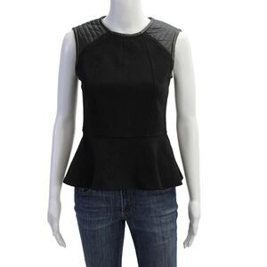 Cut25 Womens Leather Contrast Sleeveless Peplum Tank Top Black Size 2